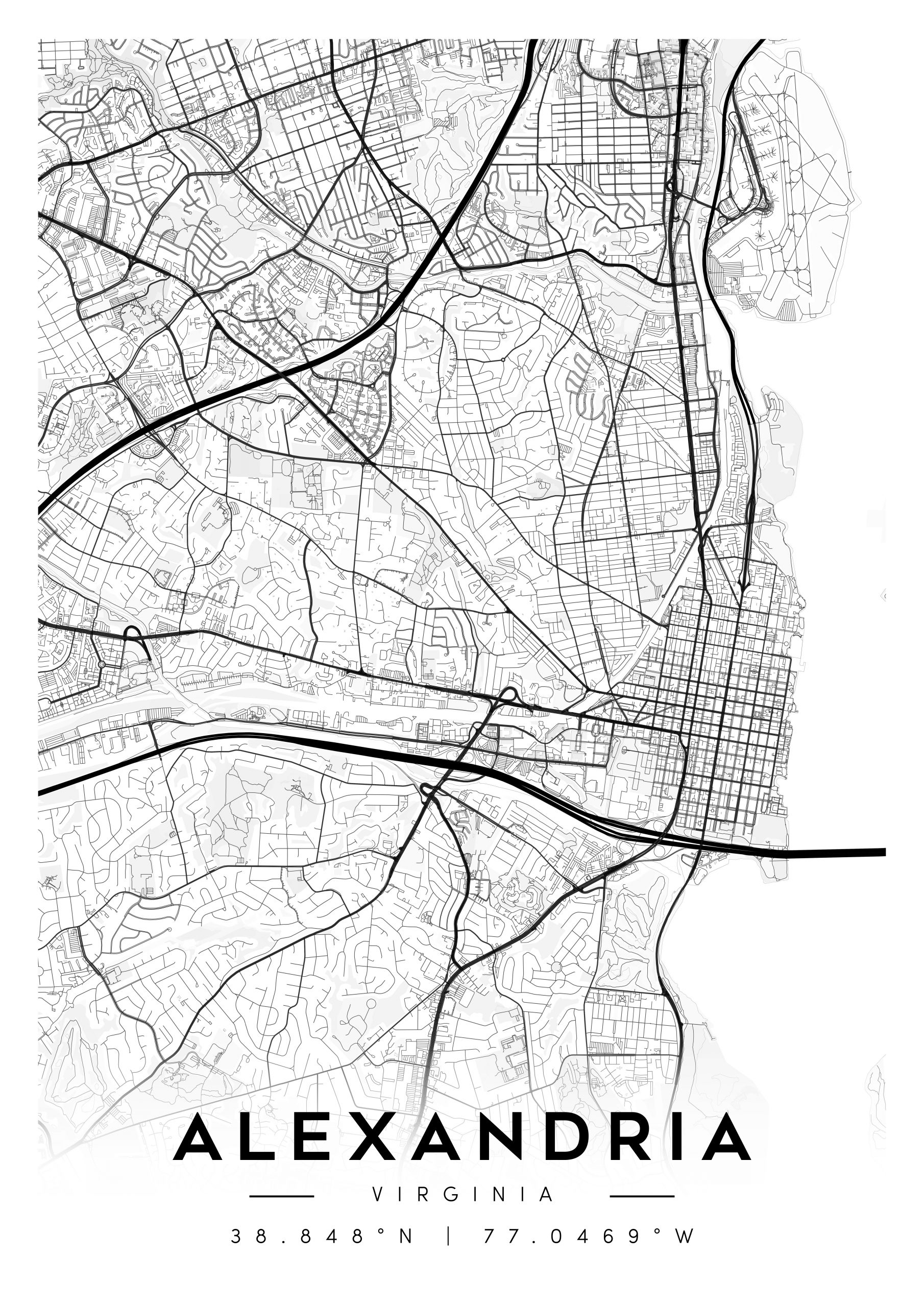 alexandria virginia city map art – minimalist & classic printable wall decor