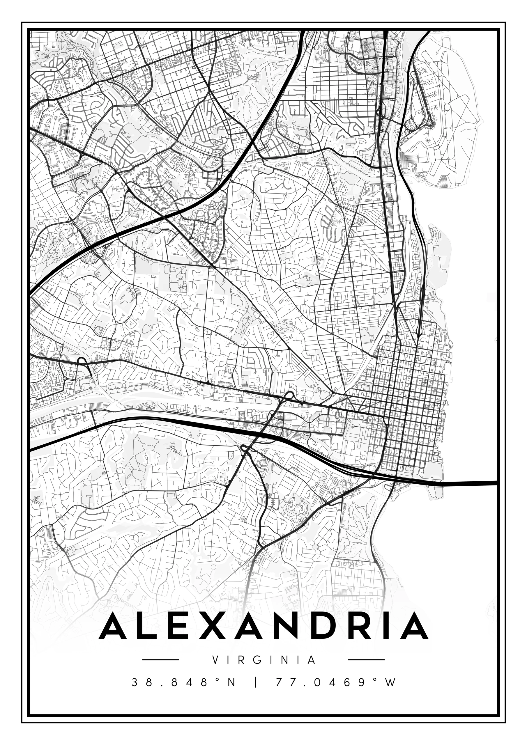 alexandria virginia city map art – minimalist & classic printable wall decor