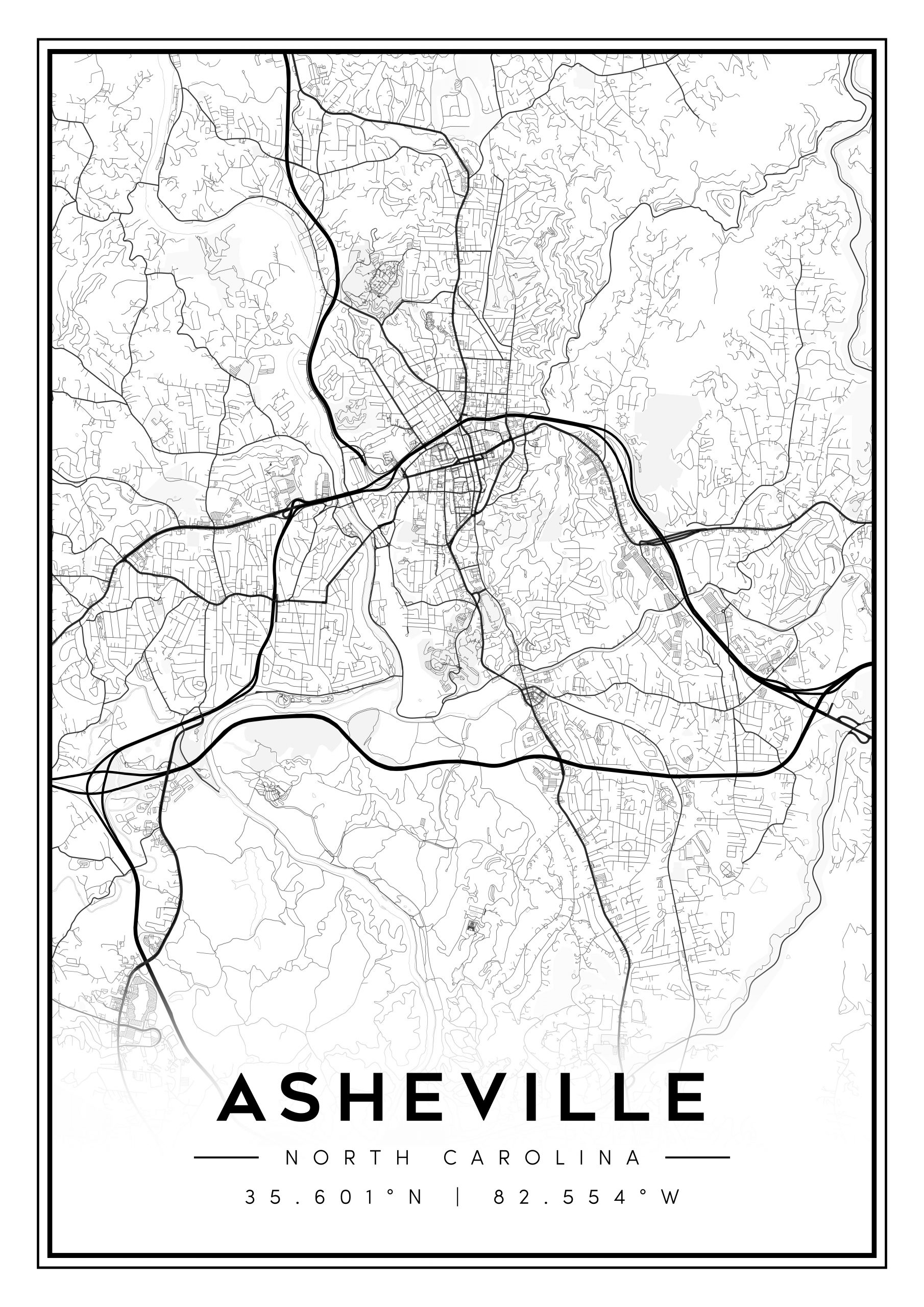 asheville nc city map art – minimalist & classic printable wall decor