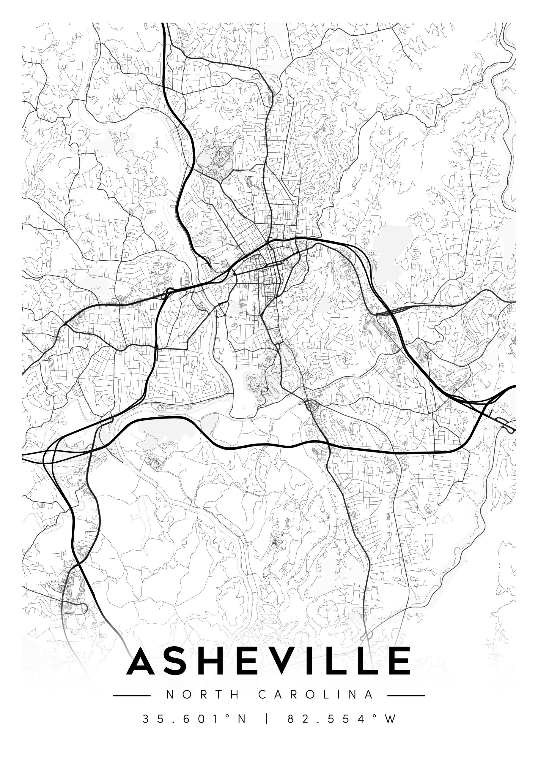 asheville nc city map art – minimalist & classic printable wall decor