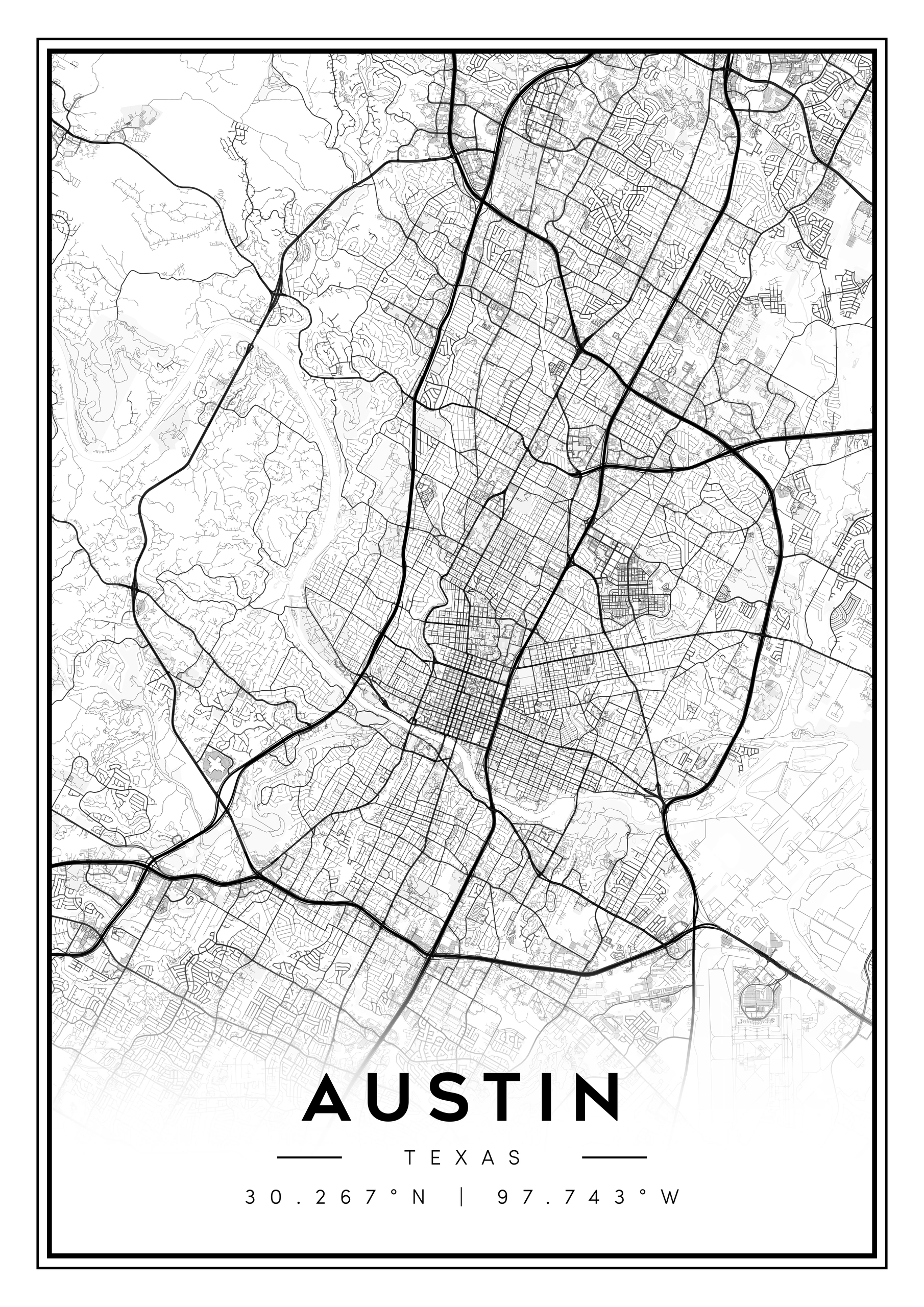 austin texas city map art – minimalist & classic printable wall decor
