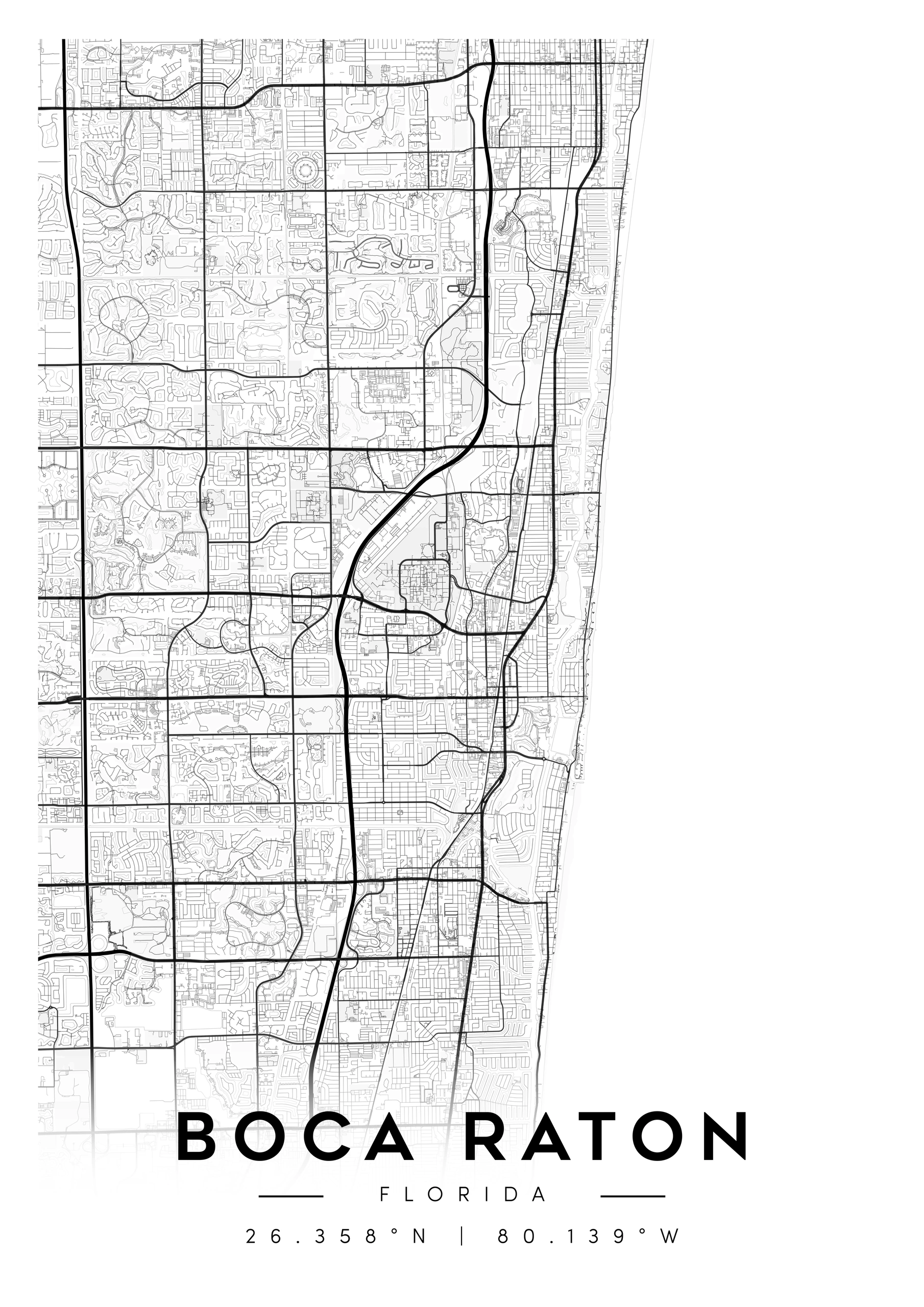 boca raton florida city map art – minimalist & classic printable wall decor