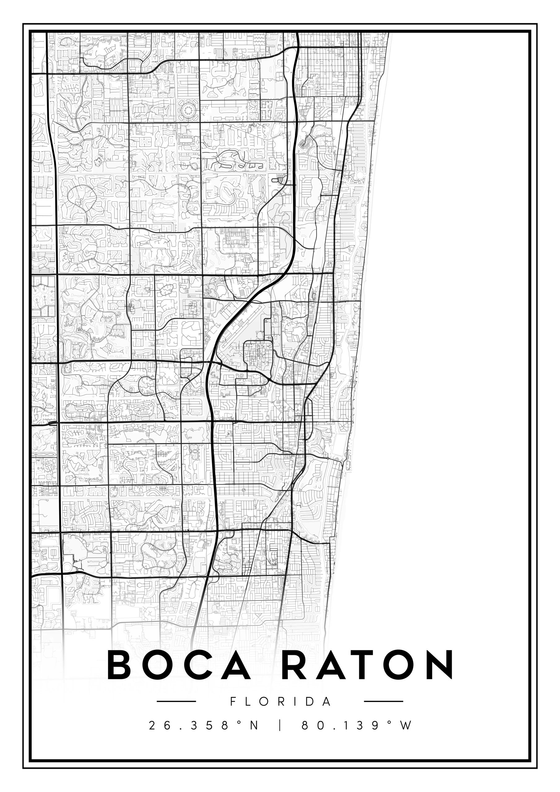 boca raton florida city map art – minimalist & classic printable wall decor