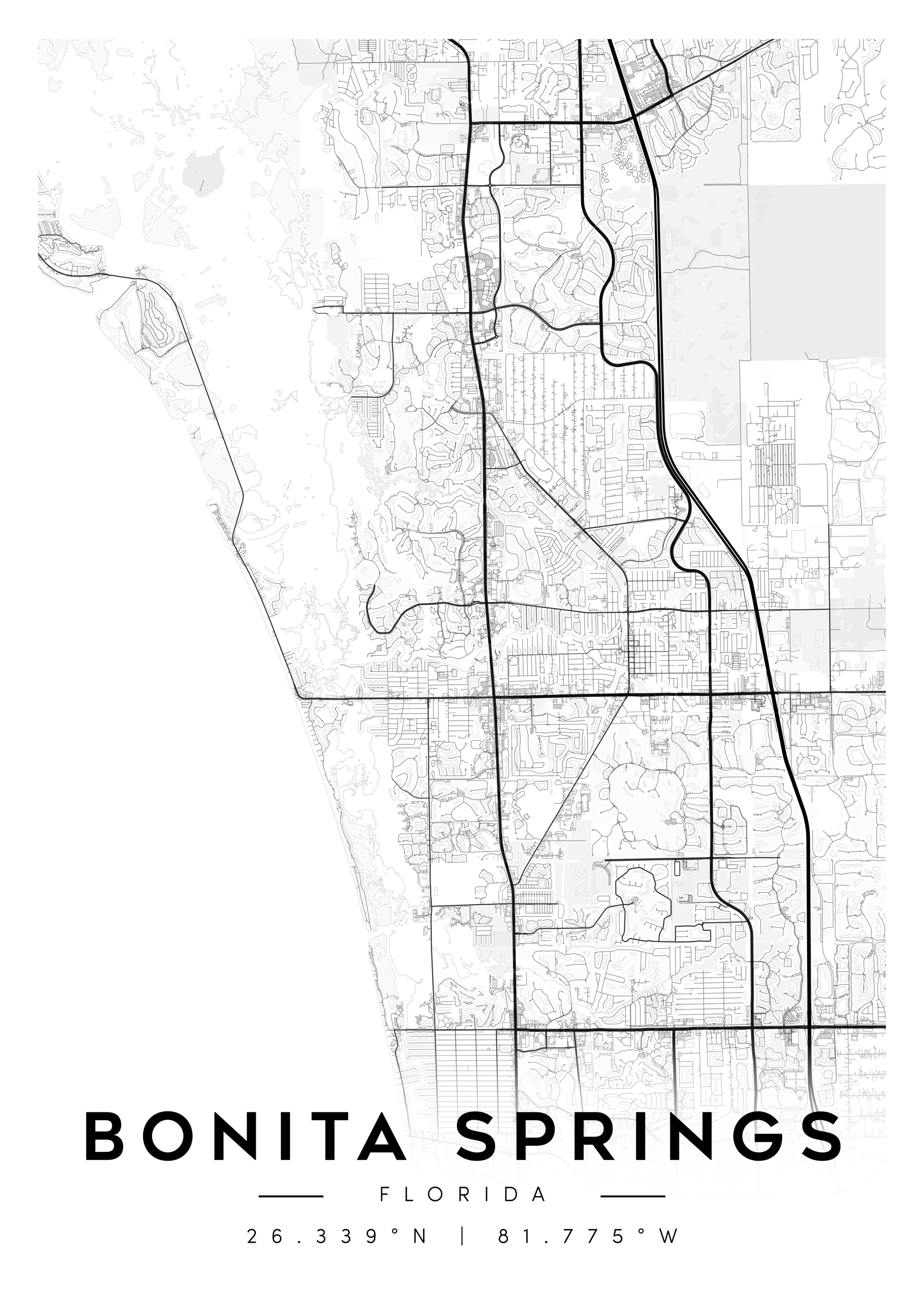 bonita springs fl city map art – minimalist & classic printable wall decor