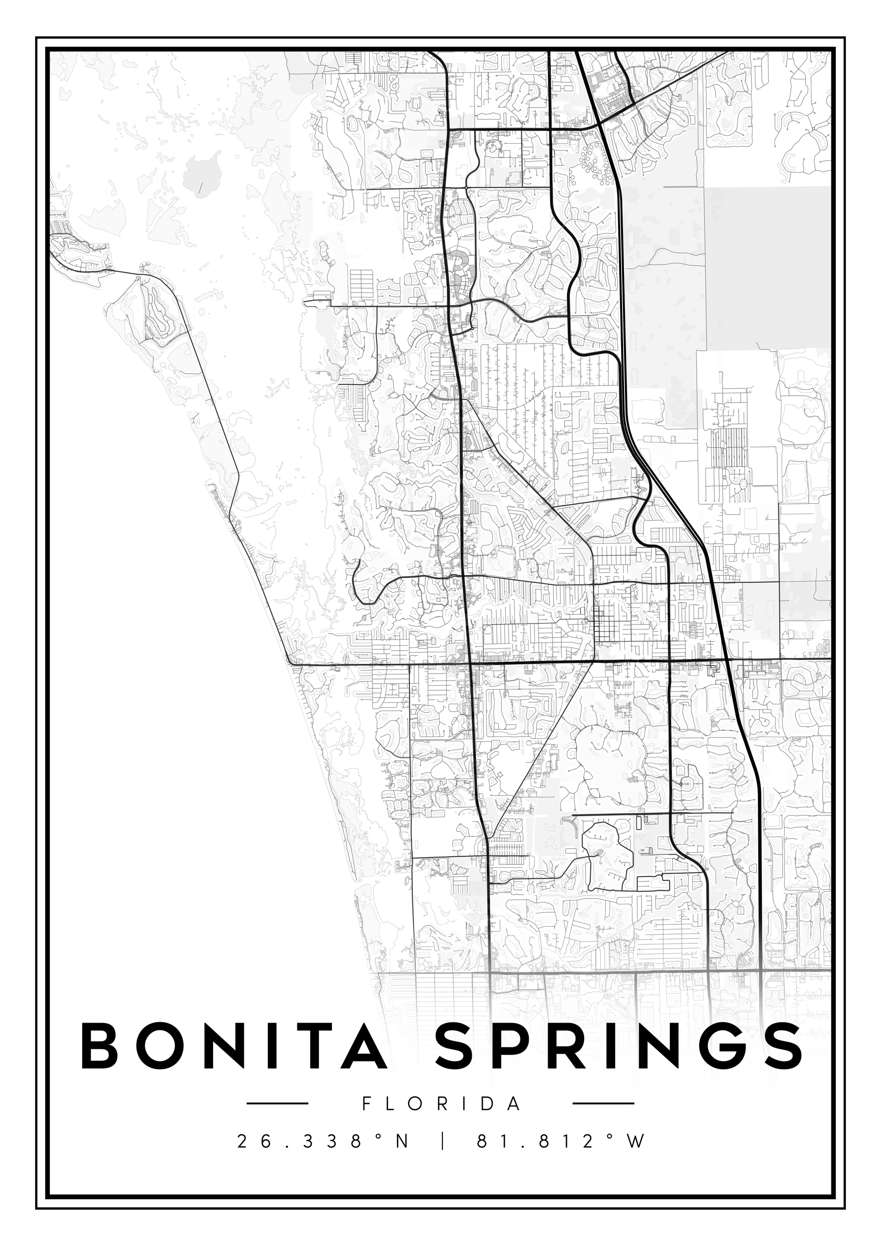bonita springs fl city map art – minimalist & classic printable wall decor
