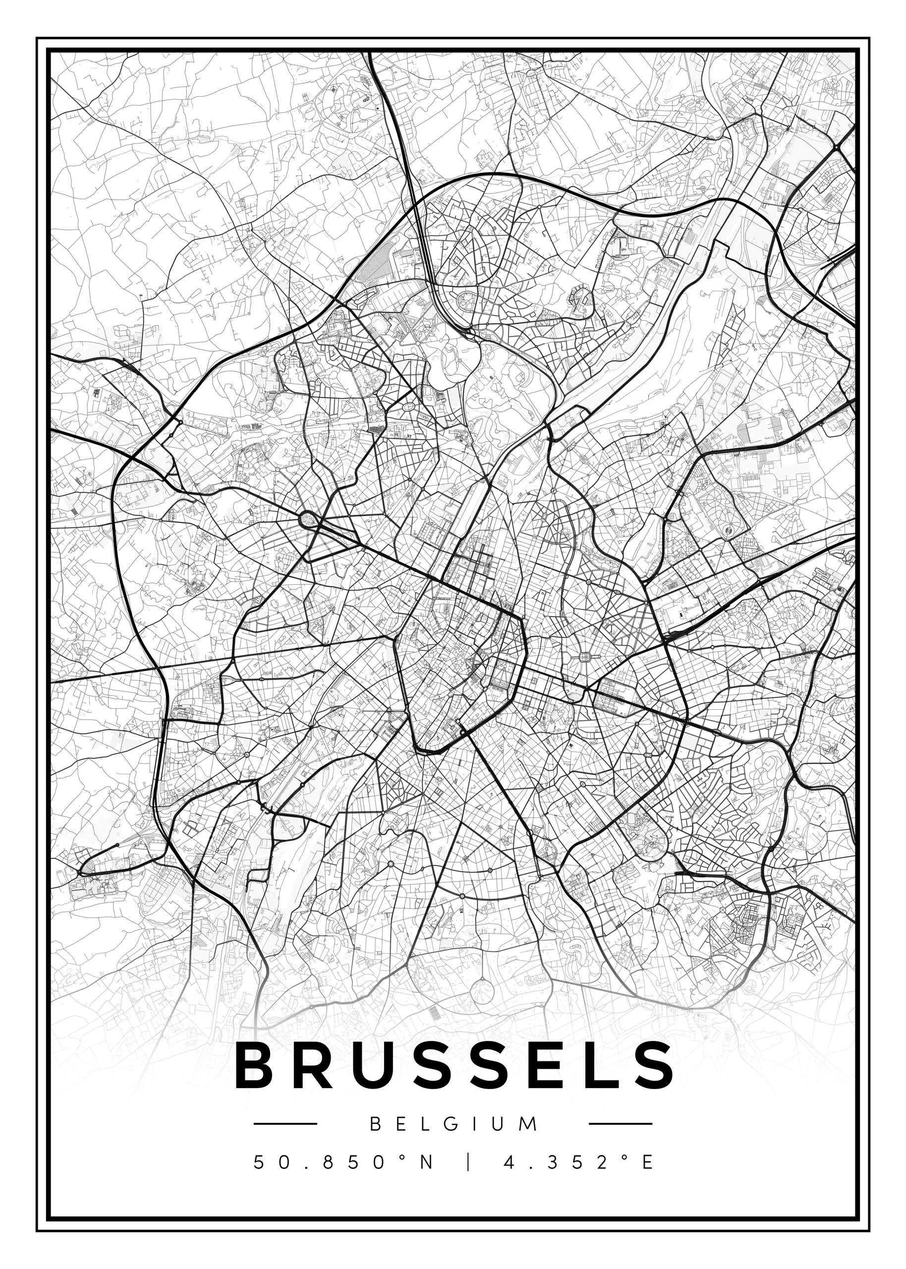 brussels belgium city map art – minimalist & classic printable wall decor