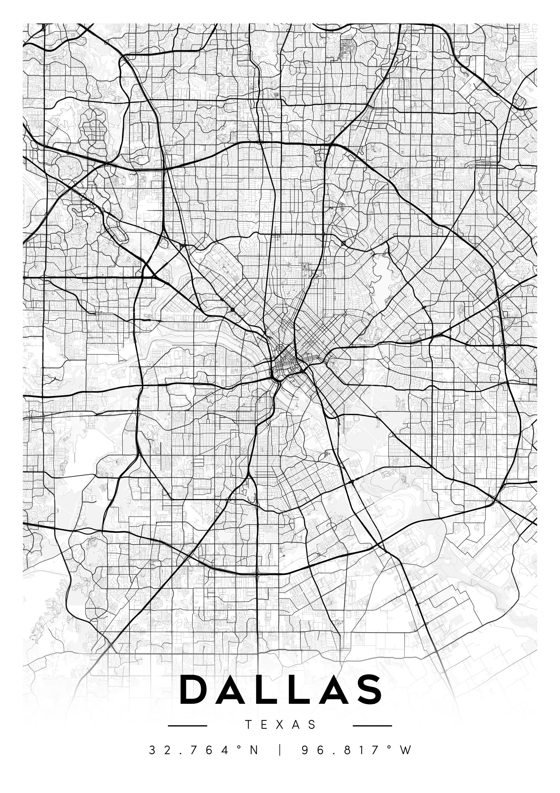 dallas city map art – minimalist & classic printable wall decor