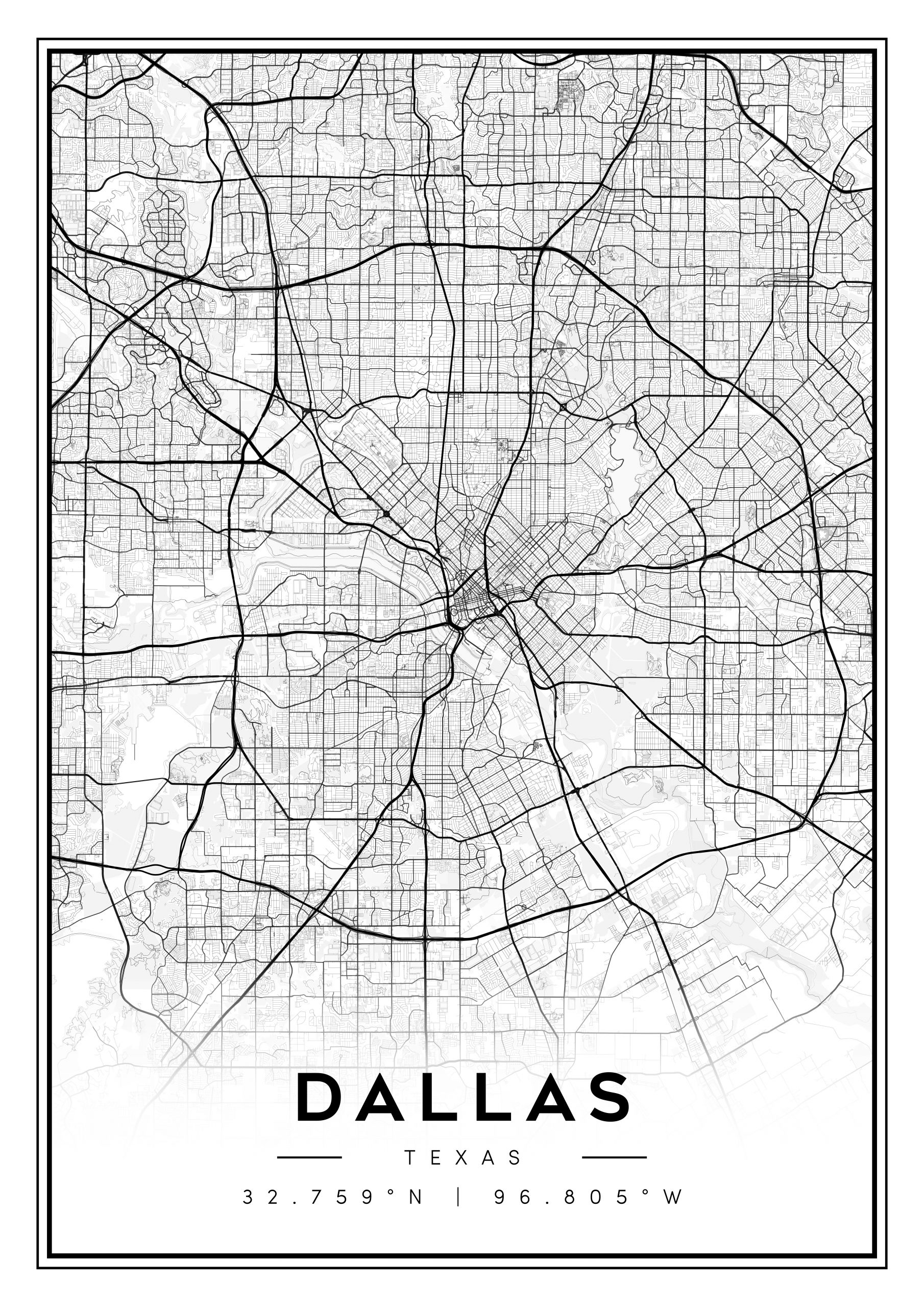 dallas city map art – minimalist & classic printable wall decor