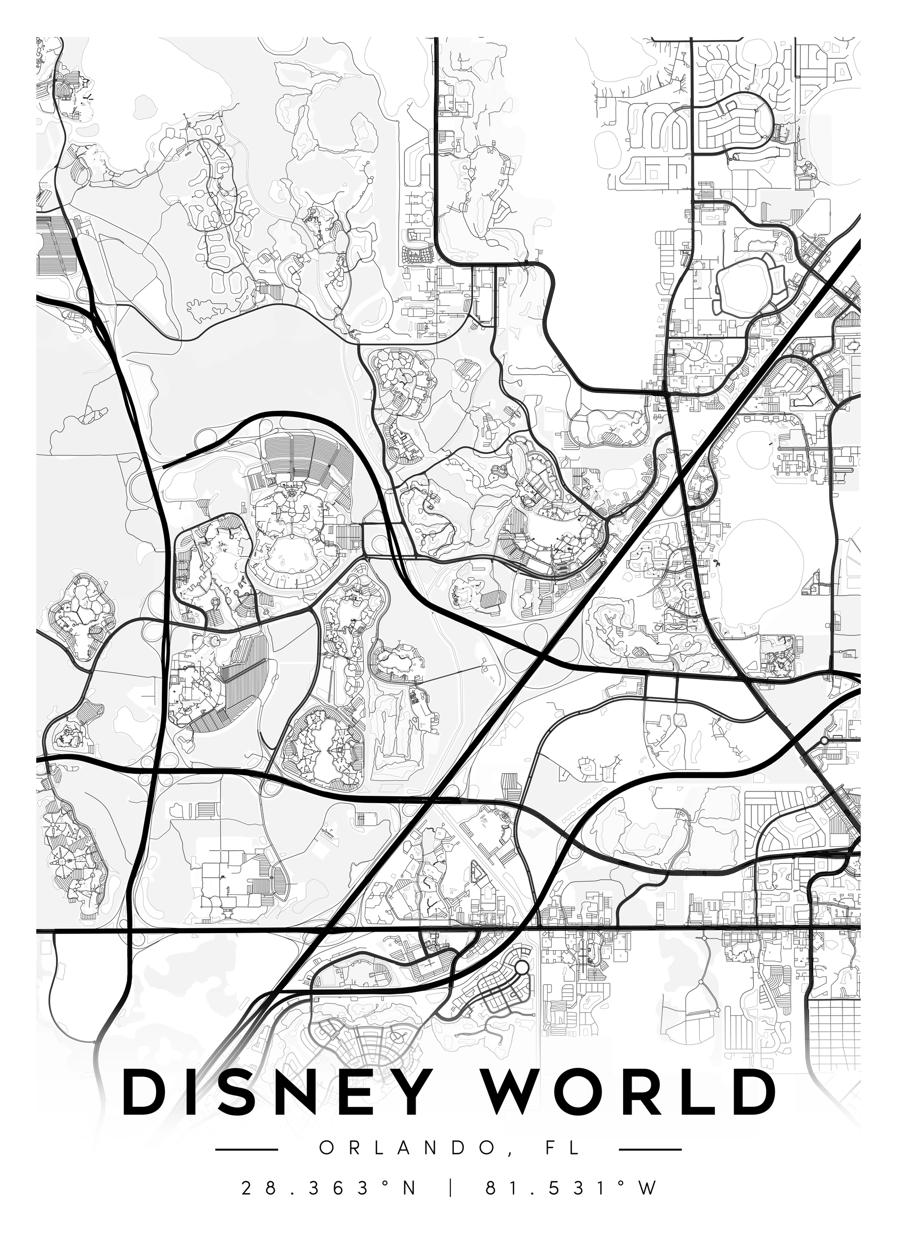 Disney World Florida City Map Art – Minimalist \u0026 Classic Printable Wall  Decor - citymapsart, image size:1828x2560