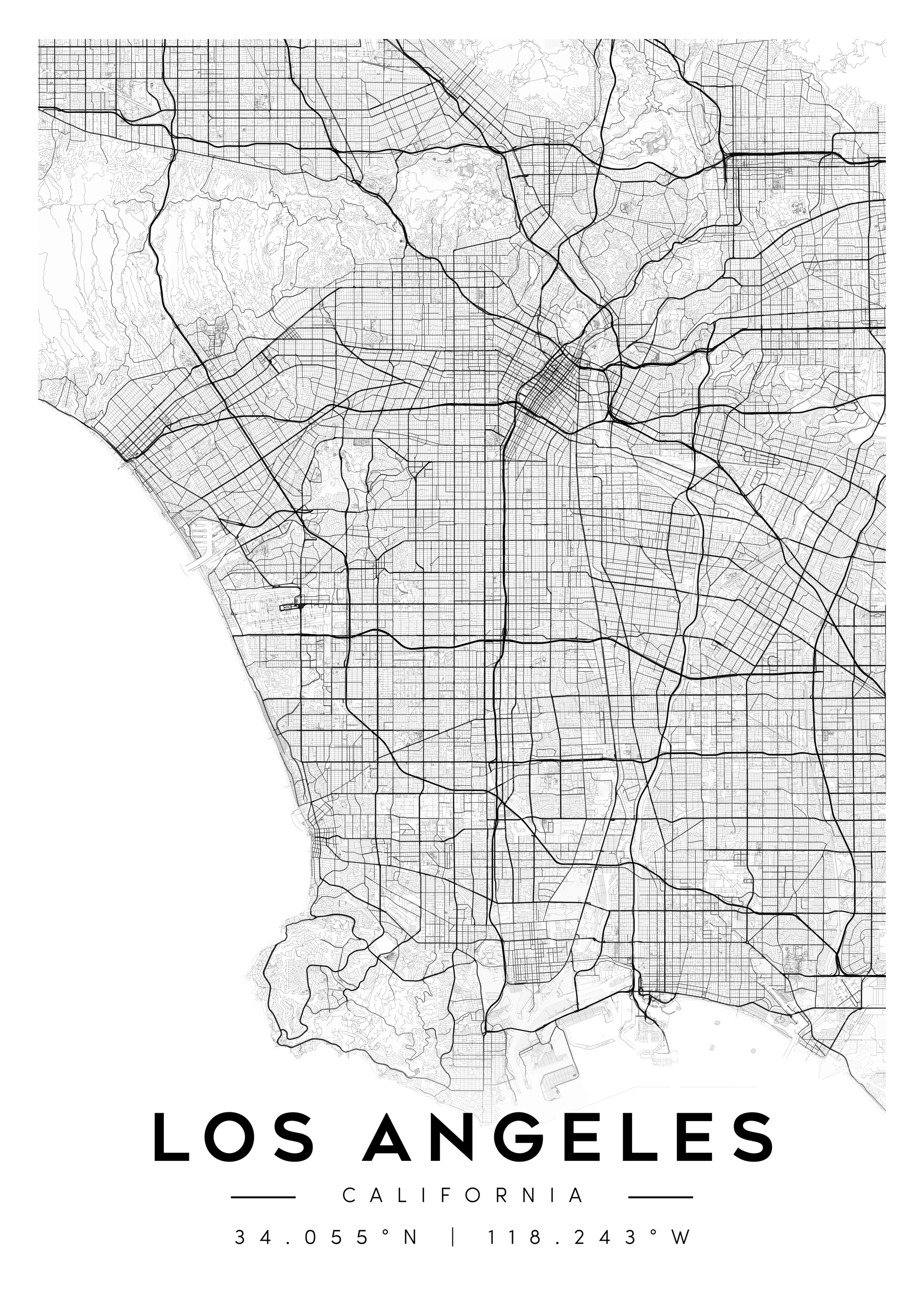 los angeles california city map art – minimalist & classic printable wall decor