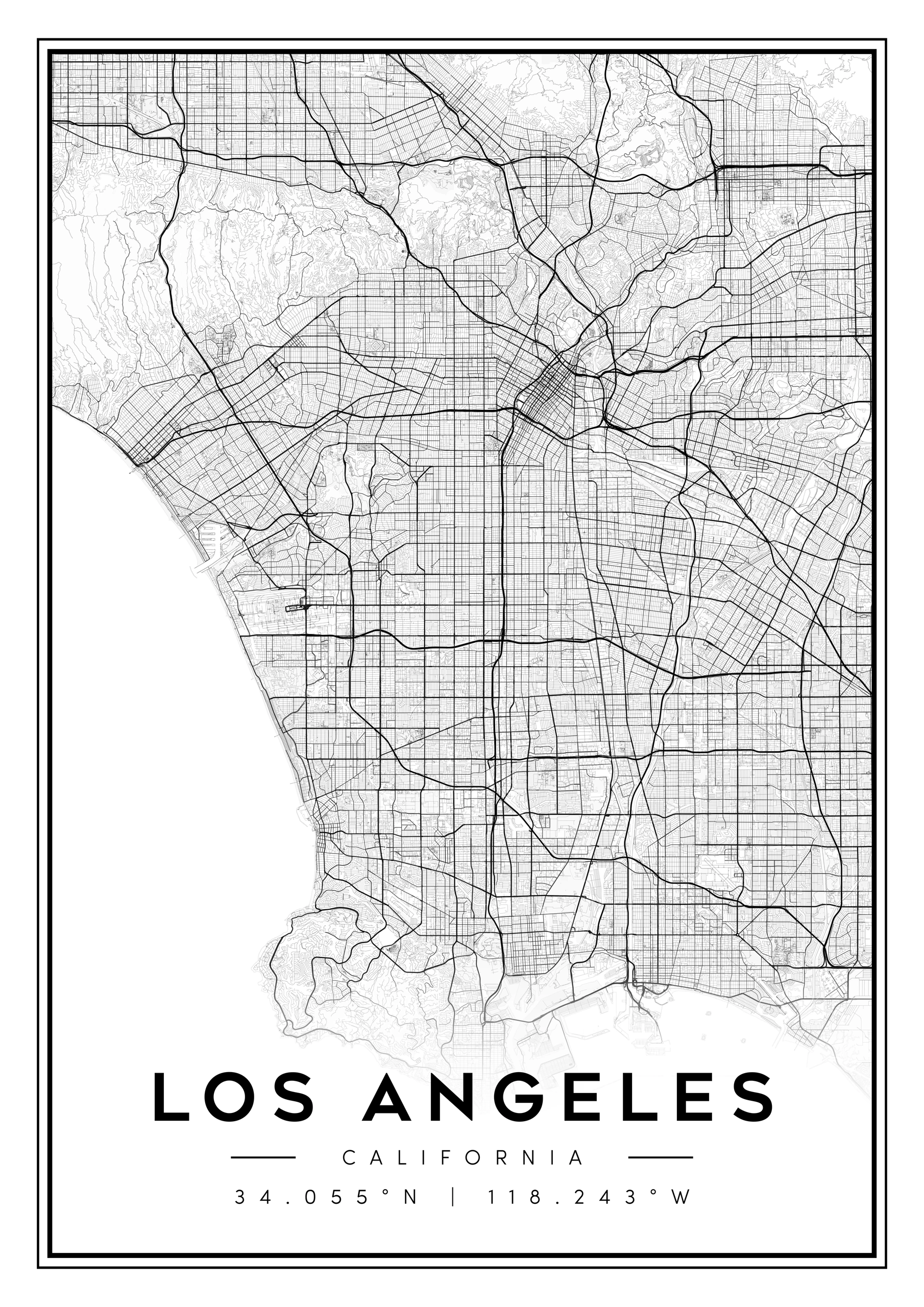 los angeles california city map art – minimalist & classic printable wall decor