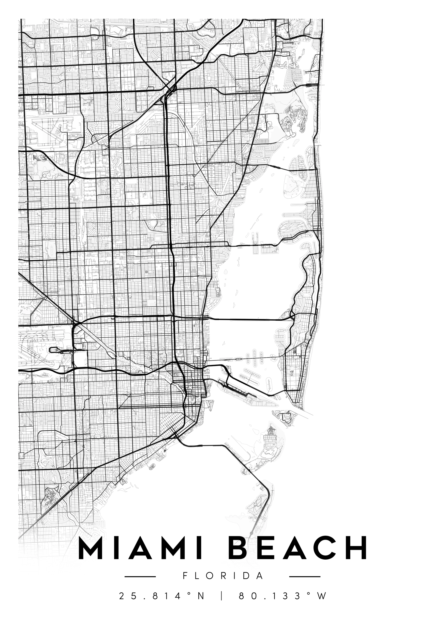 miami city map art – minimalist & classic printable wall decor