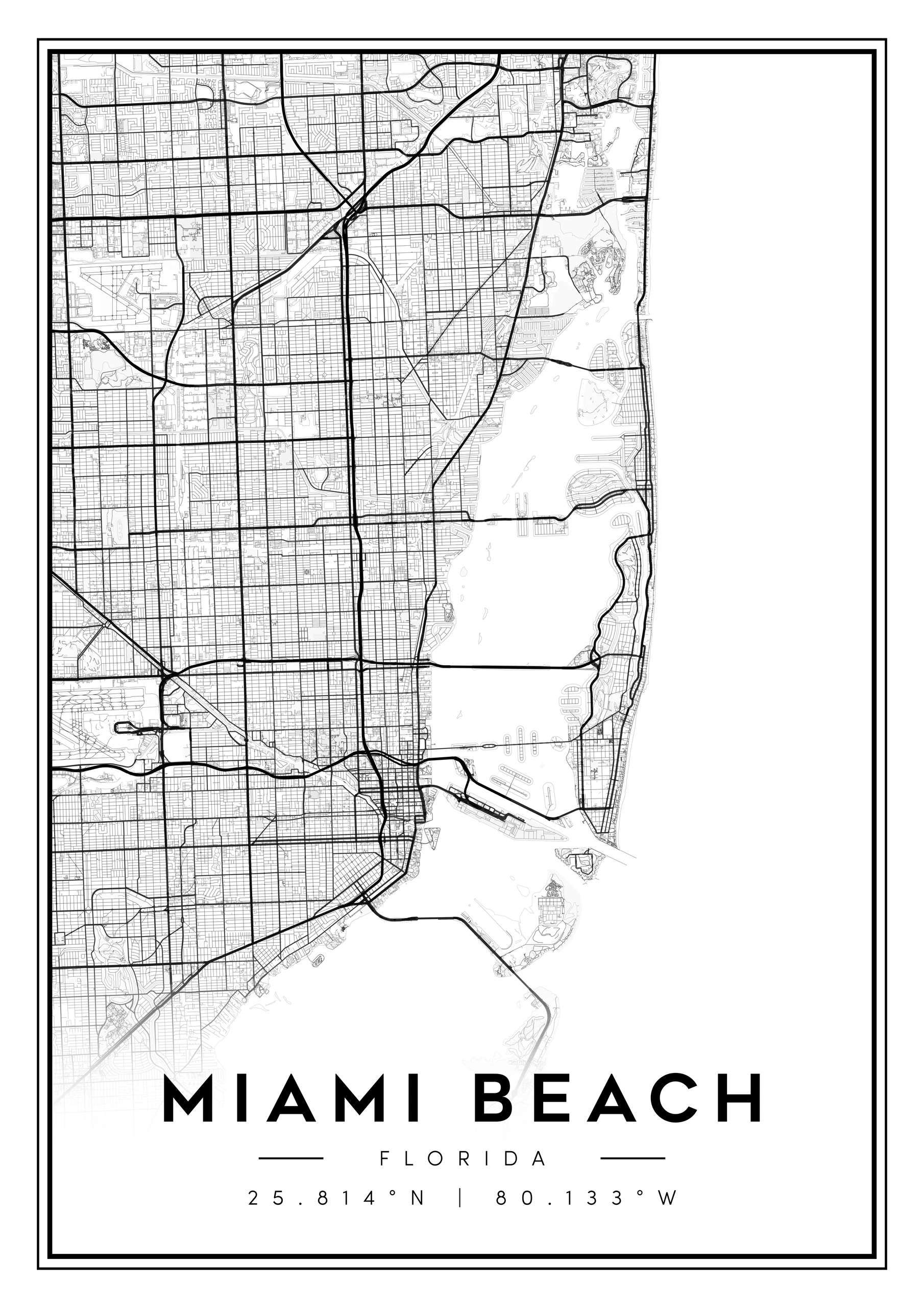 miami city map art – minimalist & classic printable wall decor