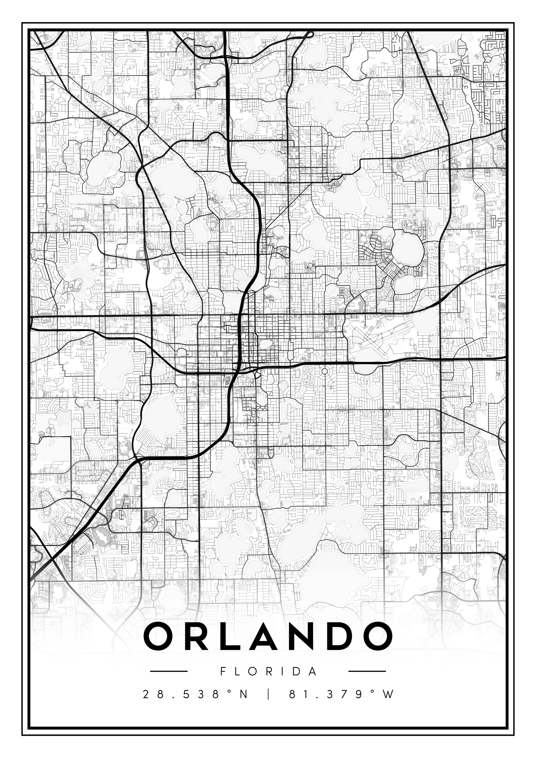 orlando florida city map art – minimalist & classic printable wall decor