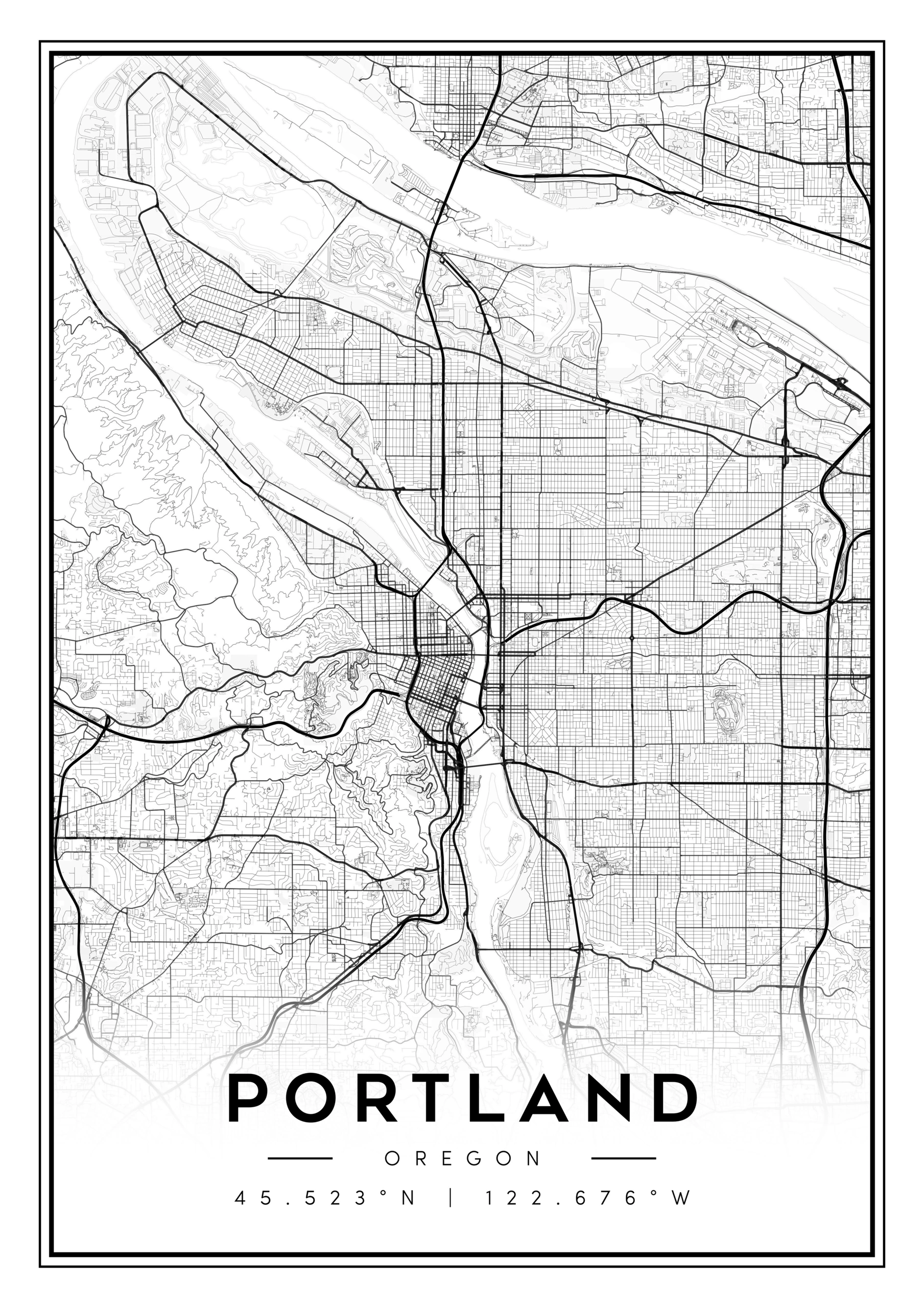 portland city map art – minimalist & classic printable wall decor