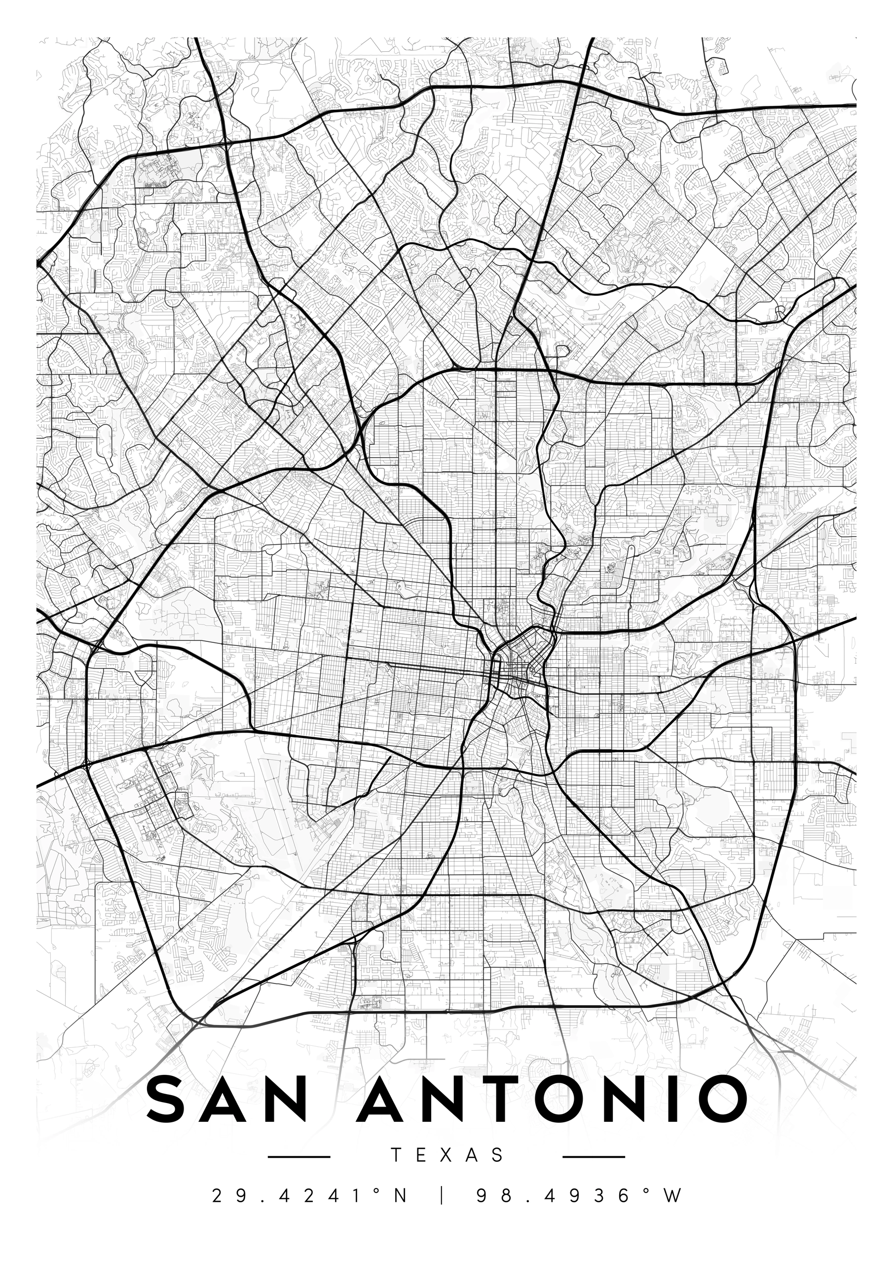 san antonio city map art – minimalist & classic printable wall decor