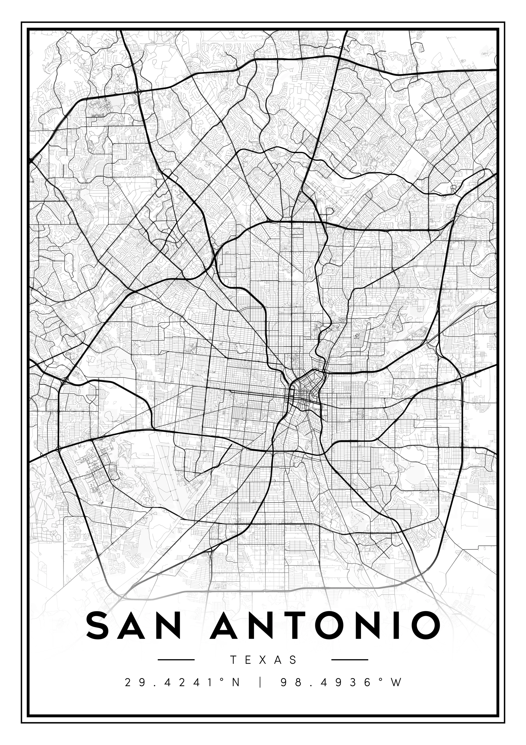 san antonio city map art – minimalist & classic printable wall decor