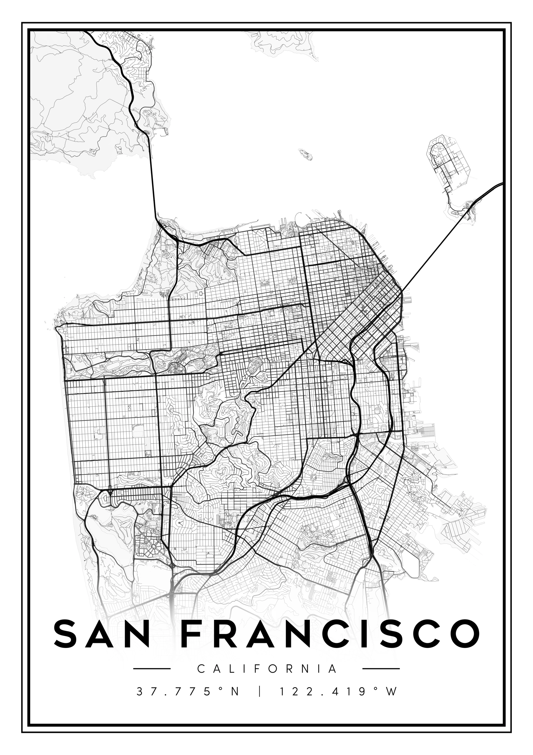 san francisco california city map art – minimalist & classic printable wall decor