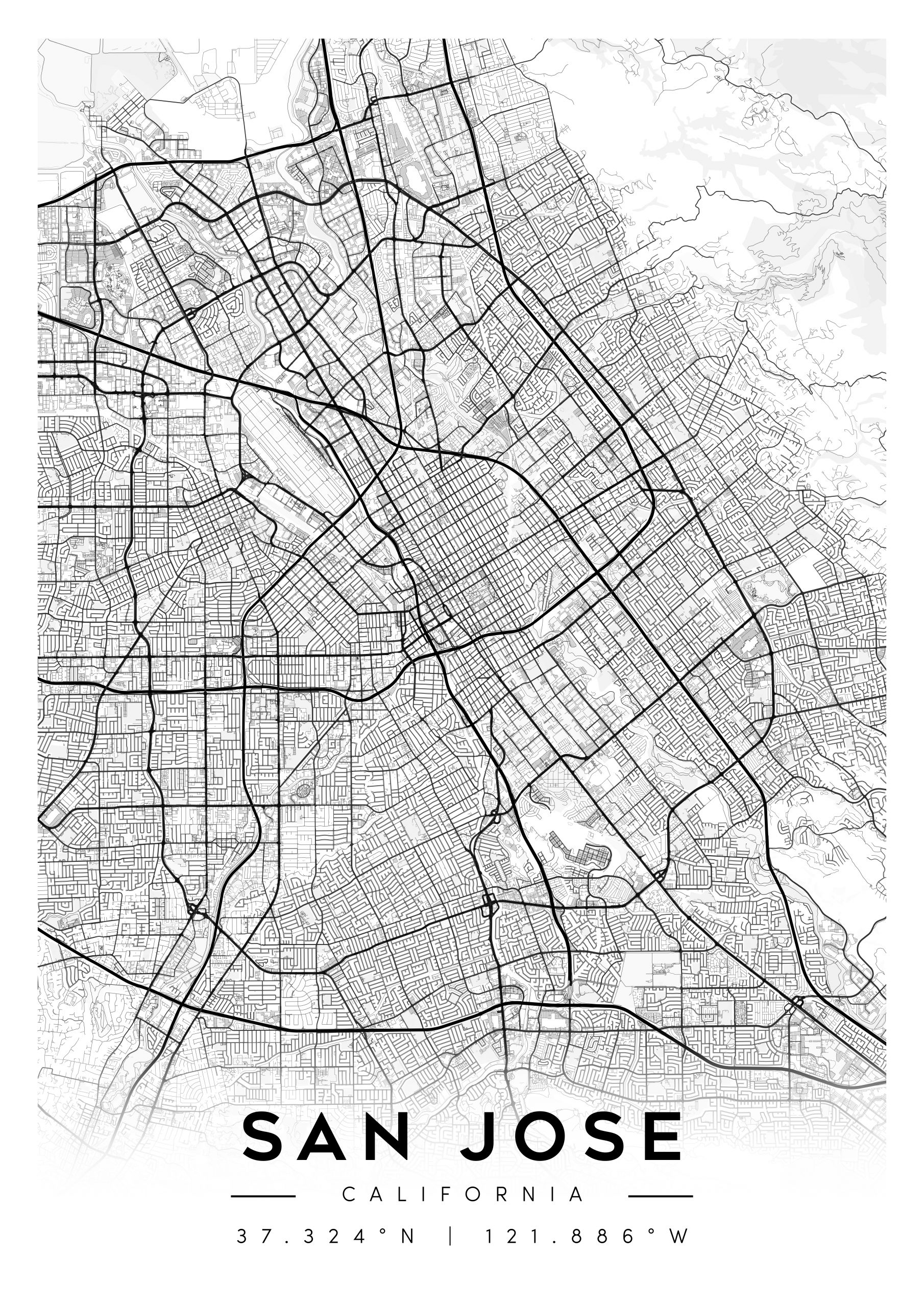 san jose city map art – minimalist & classic printable wall decor