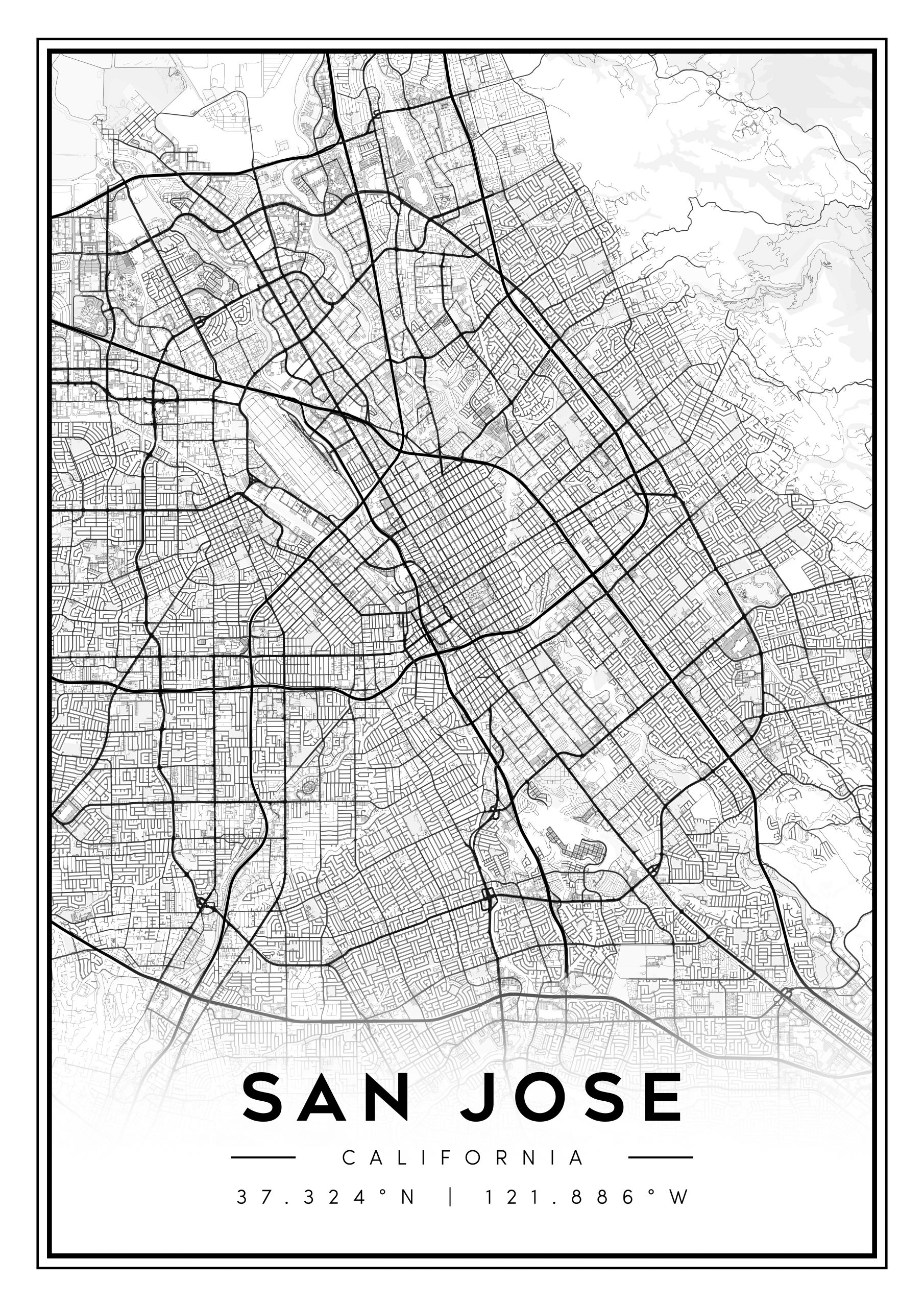 san jose city map art – minimalist & classic printable wall decor