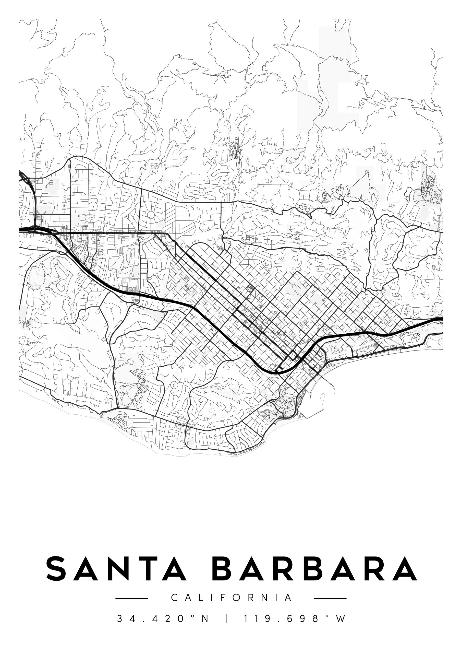 santa barbara california city map art – minimalist & classic printable wall decor