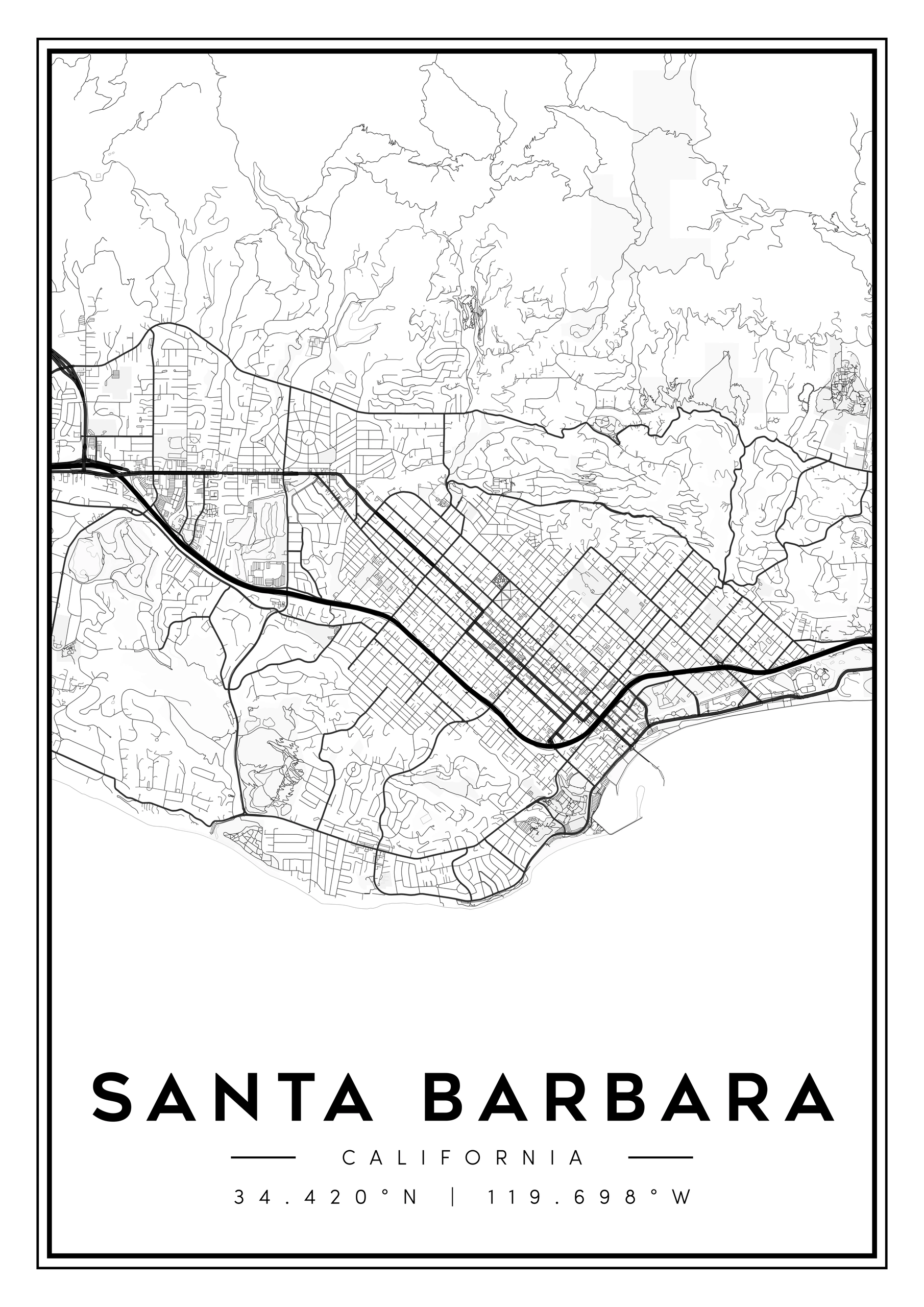 santa barbara california city map art – minimalist & classic printable wall decor