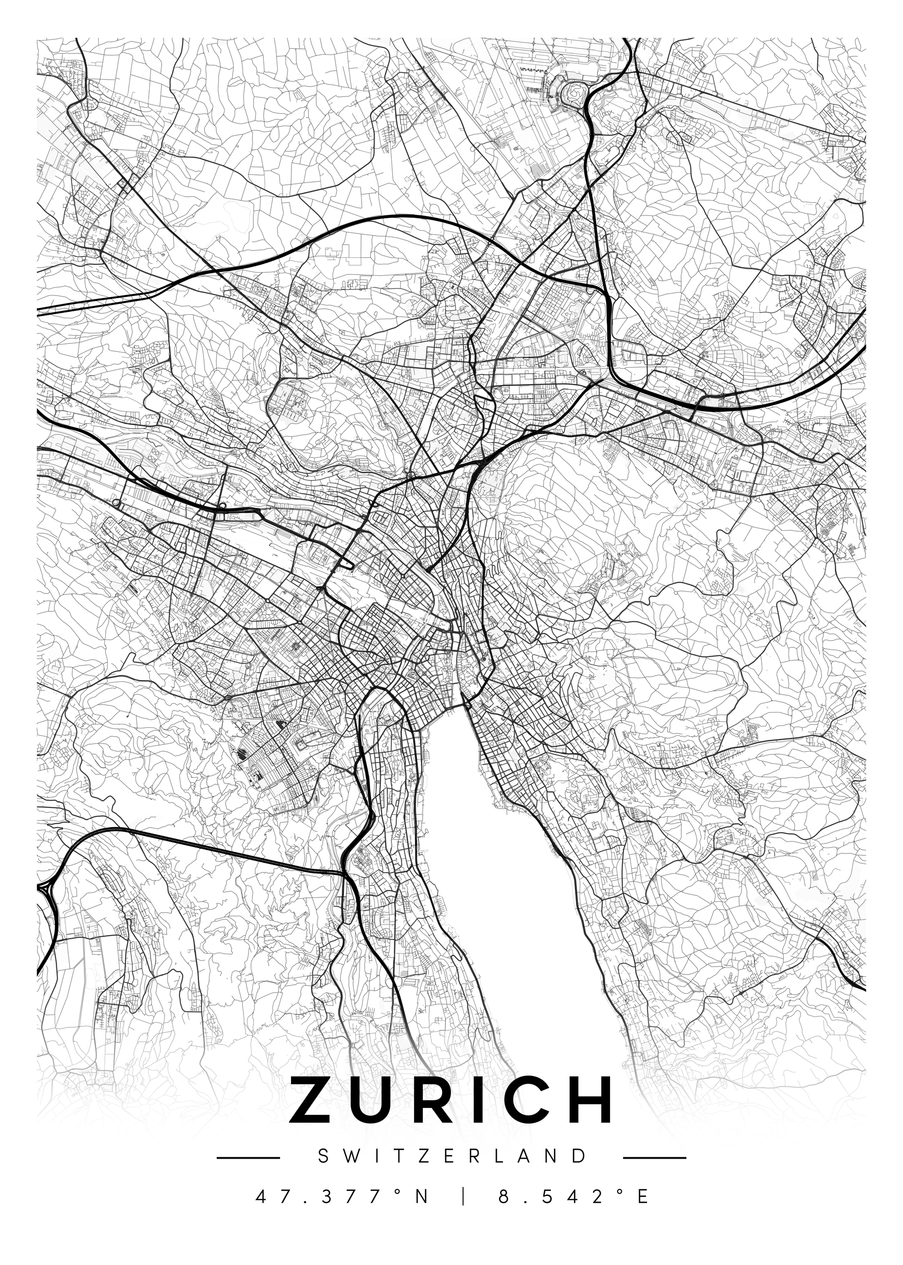 zurich city map art – minimalist & classic printable wall decor