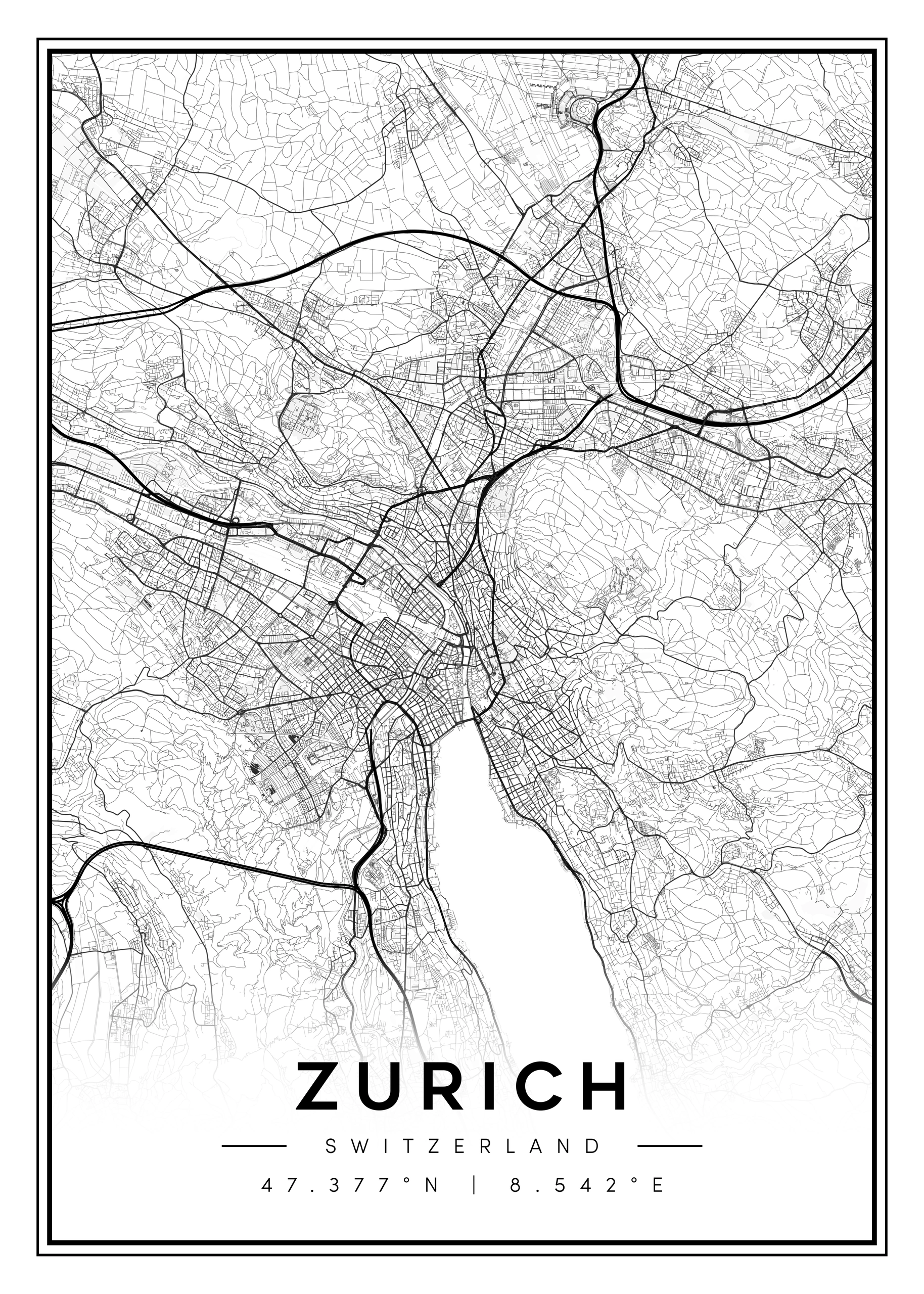 zurich city map art – minimalist & classic printable wall decor
